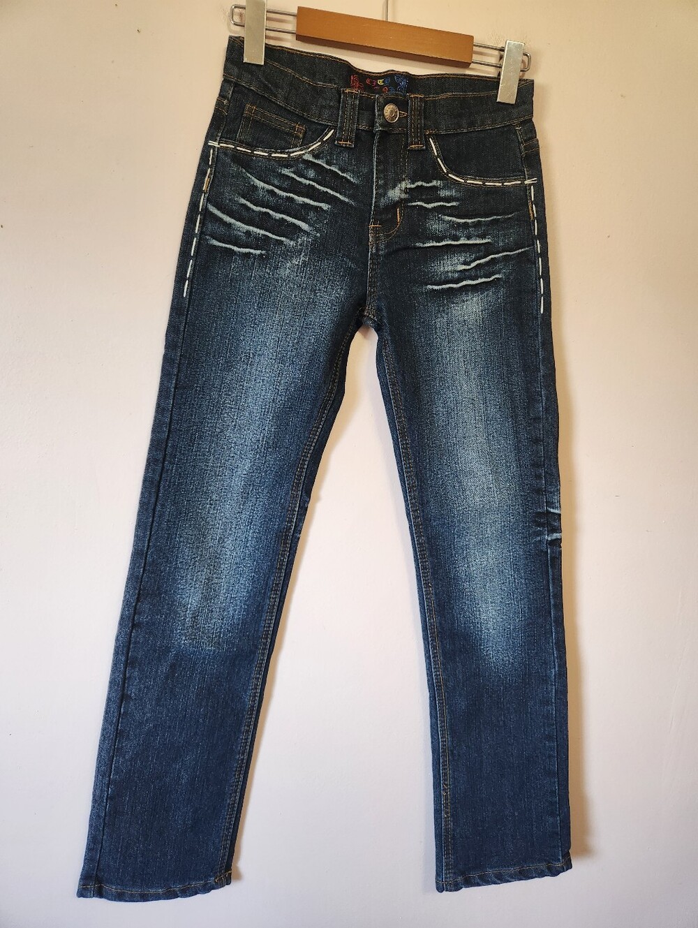 Y2K City Ink Dark Wash Embroidered Cross Back Pocket Jeans Size Wmns 25P / 10Y